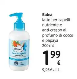 dm drogerie markt Balea latte per capelli nutriente e anti-crespo al profumo di cocco e papaya offerta