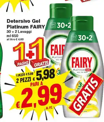 Prix Quality Fairy Detersivo Gel Platinum 30 + 2 Lavaggi 650ml + 1 Gratis offerta