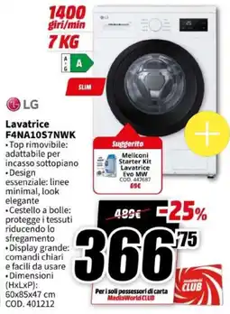 MediaWorld LG Lavatrice F4NA10S7NWK offerta