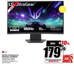 MediaWorld LG Monitor Gaming curvo UltraGear 27GS60QN offerta