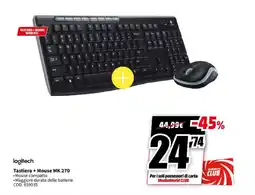 MediaWorld logitech Tastiera + Mouse MK 270 offerta