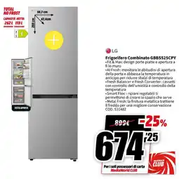 MediaWorld LG Frigorifero Combinato GBBS525CPY offerta