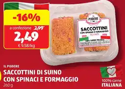 ALDI Il podere saccottini di suino con spinaci e formaggio offerta