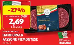 ALDI Regione che vai hamburger fassone piemontese offerta