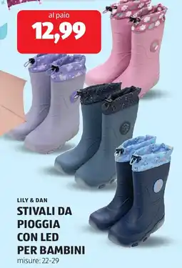ALDI Lily & dan stivali da pioggia con LED per bambini offerta