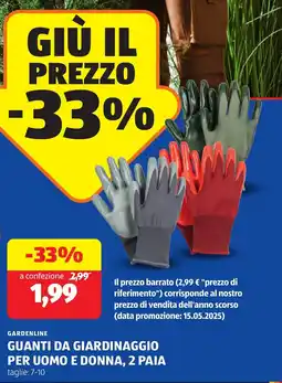 ALDI Gardenline guanti da giardinaggio per uomo e donna, 2 paia offerta