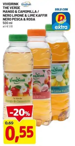 DPiù Vividrink the verde mango & camomilla / nero limone & lime kaffir nero pesca & rosa offerta