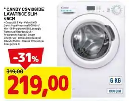DPiù CANDY CS41061DE LAVATRICE SLIM 45CM offerta