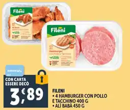 Deco Superstore Fileni 4 hamburger con pollo e tacchino, alì babà offerta