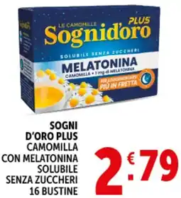 Deco Supermercati Sogni d'oro plus camomilla con melatonina solubile senza zuccheri 16 bustine offerta