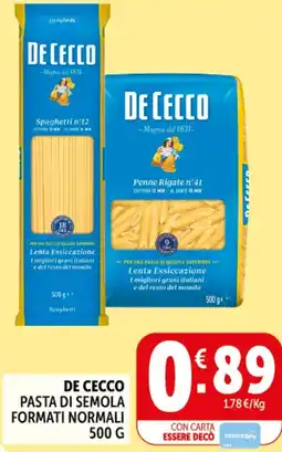 Deco Supermercati De cecco pasta di semola formati normali offerta
