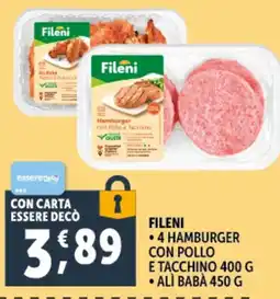 Deco Supermercati Fileni 4 hamburger con pollo e tacchino alì baba offerta