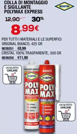 Bricofer Bostik colla di montaggio e sigillante polymax express offerta
