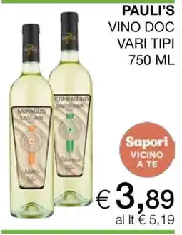 Coop PAULI'S VINO DOC VARI TIPI 750 ML offerta