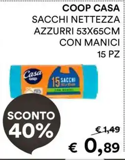 Coop COOP CASA SACCHI NETTEZZA AZZURRI 53X65CM CON MANICI 15 PZ offerta