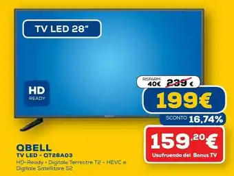Euronics Qbell technology qt28a03 tv 71,1 cm (28") hd nero offerta