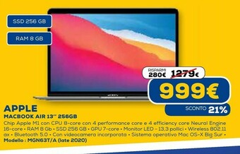 Euronics Macbook air 13" 256gb mgn63t/a offerta