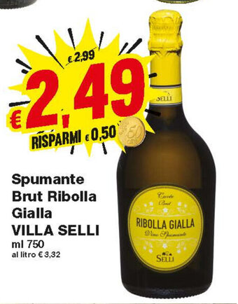 Prix Quality Villa Selli Spumante Brut Ribolla Gialla 750ml offerta