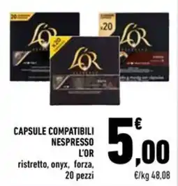 Conad Capsule compatibili nespresso l'or ristretto, onyx, forza offerta