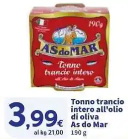 Sigma Tonno trancio intero all'olio di oliva As do Mar offerta