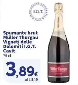 Sigma Spumante brut Müller Thurgau Vigneti delle Dolomiti I.G.T. Cavit offerta