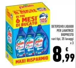 Conad Detersivo liquido per lavatrice BIOPRESTO offerta
