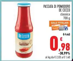 Conad PASSATA DI POMODORO DE CECCO offerta