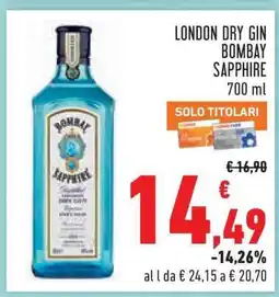 Conad LONDON DRY GIN BOMBAY SAPPHIRE 700 ml offerta