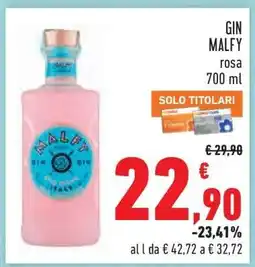 Conad GIN MALFY rosa 700 ml offerta