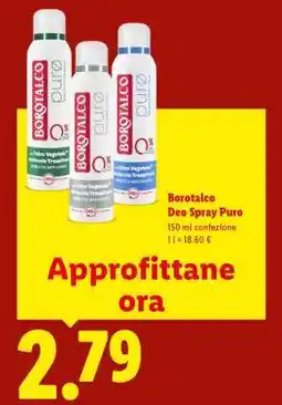 Lidl Borotalco Deo Spray Puro offerta