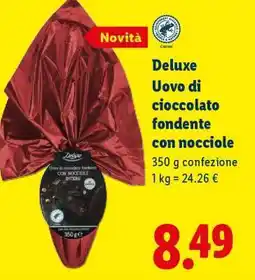 Lidl Deluxe Uovo di cioccolato fondente con nocciole offerta