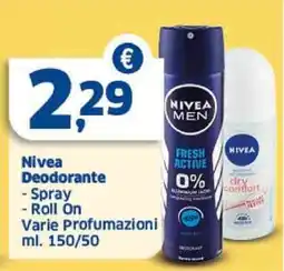 Sigma Nivea Deodorante Spray, Roll On offerta