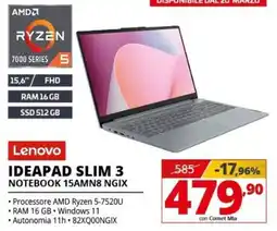 Comet Lenovo IDEAPAD SLIM 3 NOTEBOOK 15AMN8 NGIX offerta