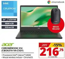 Comet acer CHROMEBOOK 314 (CBOA314-1H-C5GY) offerta