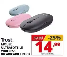 Comet Trust mouse ultrasottile wireless ricaricabile puck offerta