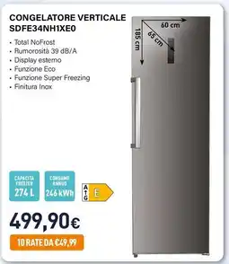 Unieuro Electroline CONGELATORE VERTICALE SDFE34NH1XEO offerta