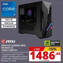 Comet msi DESKTOP GAMING MAG INFINITE S3 14NVL7-2861EU offerta