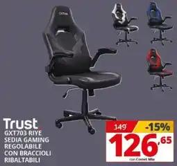 Comet Trust GXT703 RIYE SEDIA GAMING REGOLABILE CON BRACCIOLI RIBALTABILI offerta