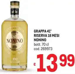 Metro Grappa 41° riserva 18 mesi NONINO offerta