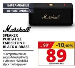 Comet Marshall speaker portatile emberton II black & brass offerta