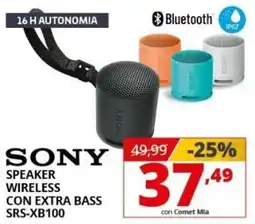 Comet Sony speaker wireless con extra bass SRS-XB100 offerta
