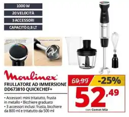 Comet Moulinex FRULLATORE AD IMMERSIONE DD673810 QUICKCHEF+ offerta