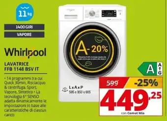 Comet Whirlpool LAVATRICE FFB 1148 BSV IT offerta