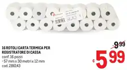 Metro 16 rotoli carta termica per registratore di cassa offerta