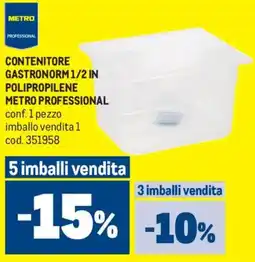 Metro Contenitore gastronorm 1/2 in polipropilene METRO PROFESSIONAL offerta
