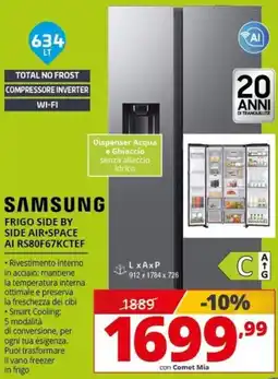 Comet SAMSUNG FRIGO SIDE BY SIDE AIR SPACE AI RS80F67KCTEF offerta