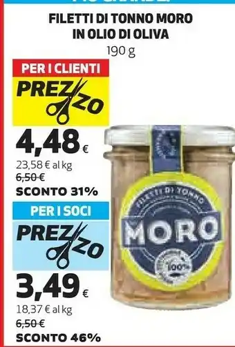 Ipercoop Moro - filetti di tonno all'olio di oliva 190 g(ml) offerta
