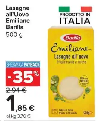 Carrefour Lasagne all'uovo Emiliane Barilla offerta