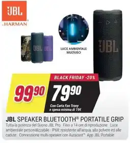 Trony Jbl speaker bluetooth portatile grip offerta