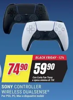 Trony Sony controller wireless dualsense offerta